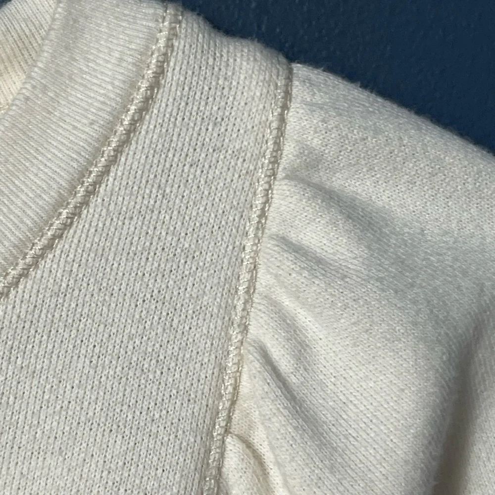 Madewell Puff-Sleeve Henley Sweatshirt - Antique Cream/White - Size XXS. 1070 - Picture 4 of 8